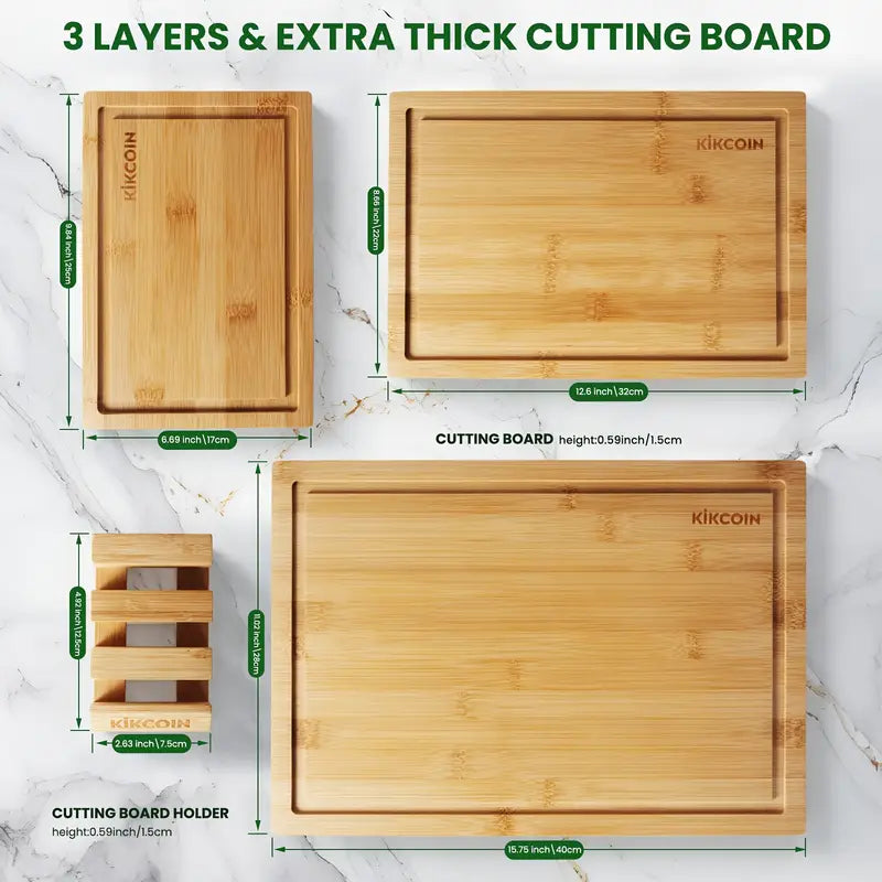 4pcs Oversized Bamboo Cutting Board Set with Rack | Juice Groove, Knife-Friendly, Invisible Handles – Ideal Kitchen Gift Set