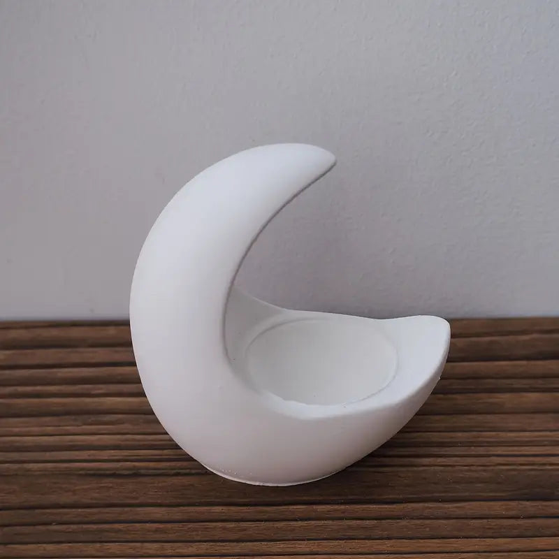 Moon Candle Holder & Silicone Mold Set – Faceted Vase, Striped Storage Box & Plate
