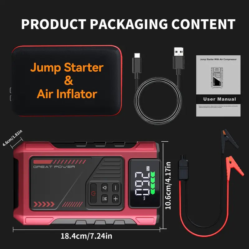 3500A Wireless Car Jump Starter & Air Compressor - Portable