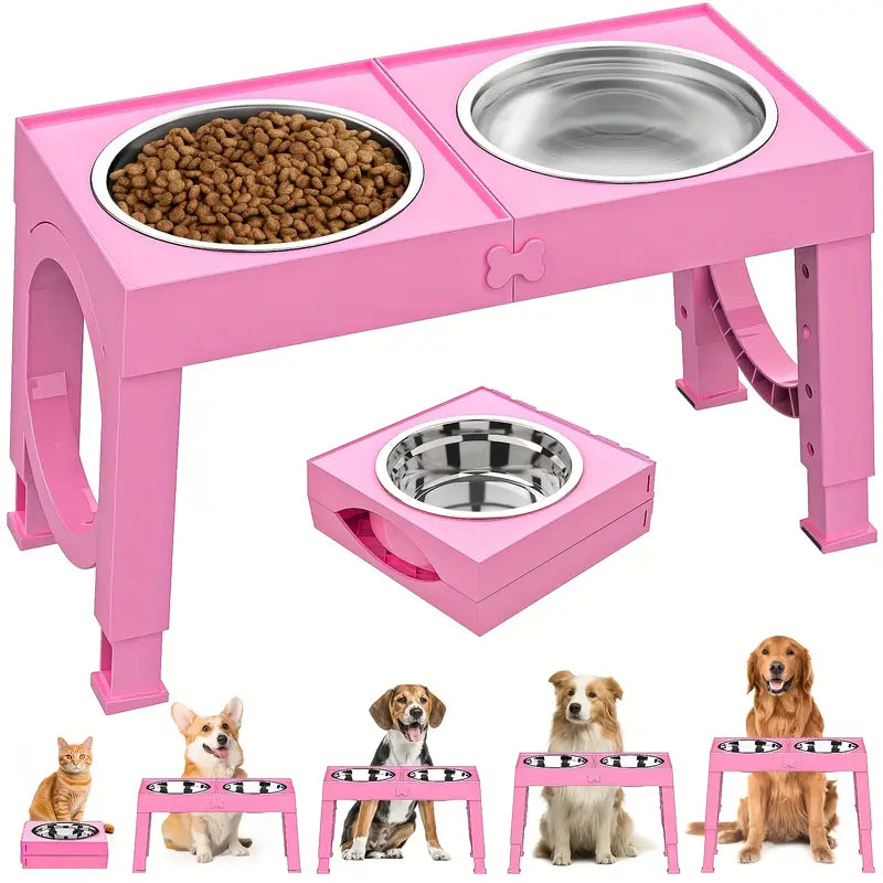 Non-Slip Foldable Elevated Dog Bowls Set with Stainless Steel