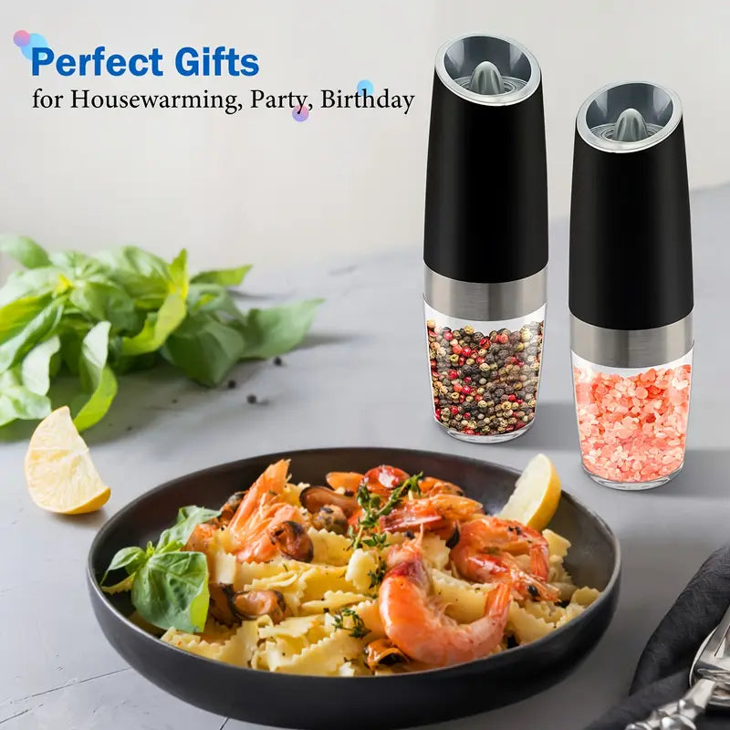 Automatic Gravity Electric Salt & Pepper Grinder Set – LED Light, One-Hand Operation