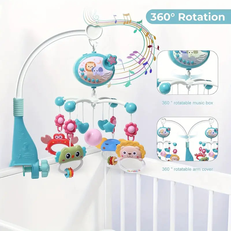 Baby Musical Mobile Crib – Soothing Music, Animal Projection & Take-Along Rattle | Multicolor Nursery Toy for Infant Sleep & Sensory Development