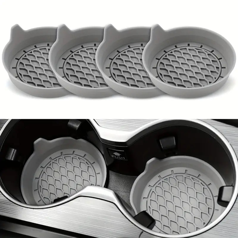 4Pcs Non-Slip Silicone Car Cup Holder Coasters, Gray