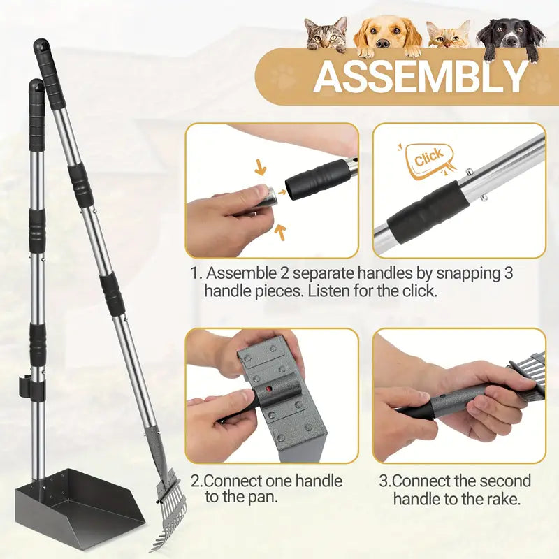Stainless Steel Dog Pooper Scooper Set with Tray & Rake