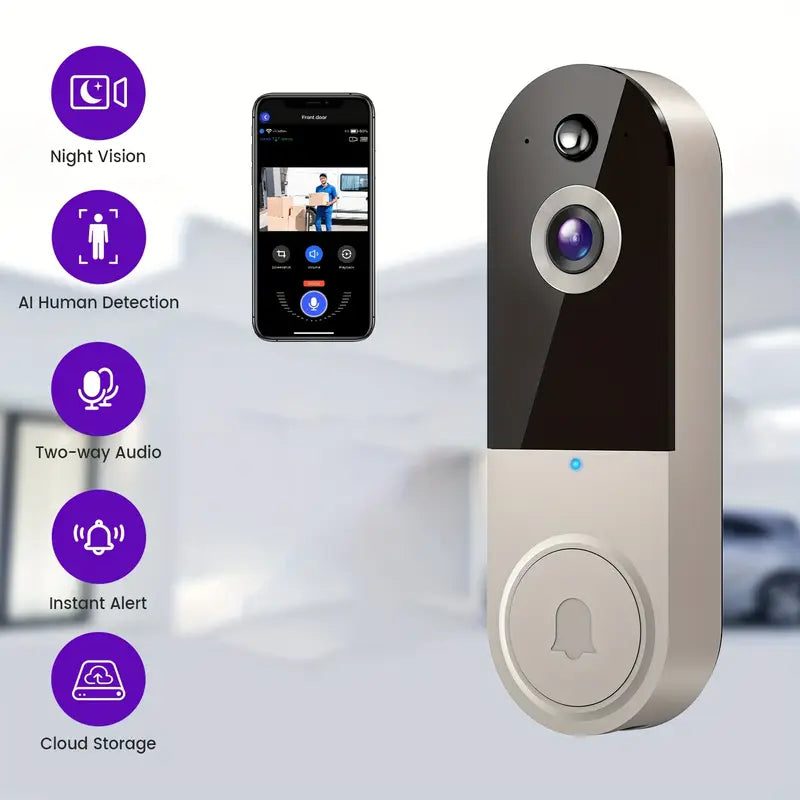 1080P HD Smart Video Doorbell with AI & Night Vision