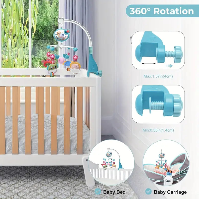Baby Musical Mobile Crib – Soothing Music, Animal Projection & Take-Along Rattle | Multicolor Nursery Toy for Infant Sleep & Sensory Development