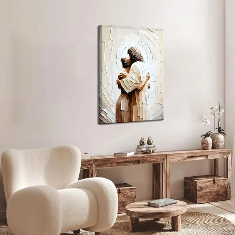 Jesus Embracing Woman – Safe in His Arms Canvas Wall Art
