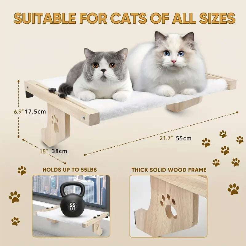 Adjustable Cat Window Hammock Bed with Soft Fleece Pad