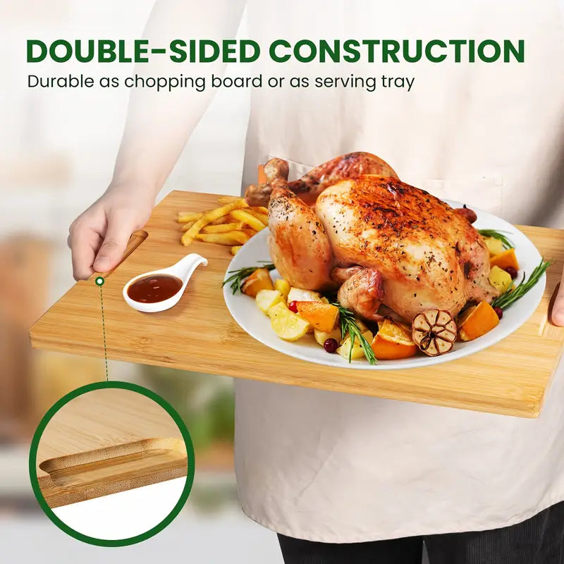 4pcs Oversized Bamboo Cutting Board Set with Rack | Juice Groove, Knife-Friendly, Invisible Handles – Ideal Kitchen Gift Set