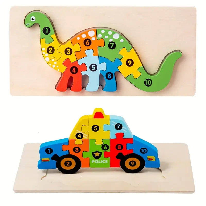 Wooden Animal Puzzles for Kids – 3D Dinosaur Educational Toy for 3-Year-Olds | Montessori Learning Toy