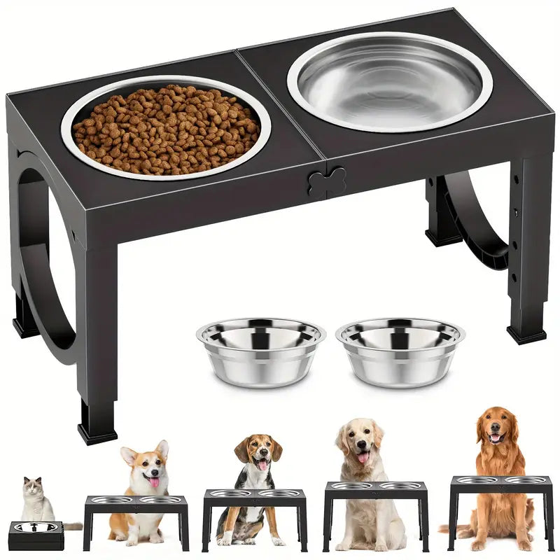 Non-Slip Foldable Elevated Dog Bowls Set with Stainless Steel