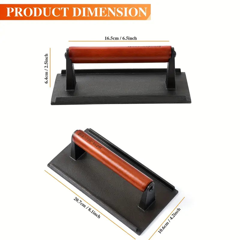 Heavy-Duty Cast Iron Burger Press | Stay-Cool Wood Handle, Food-Grade Iron for Griddle, Grill & Sandwich Cooking
