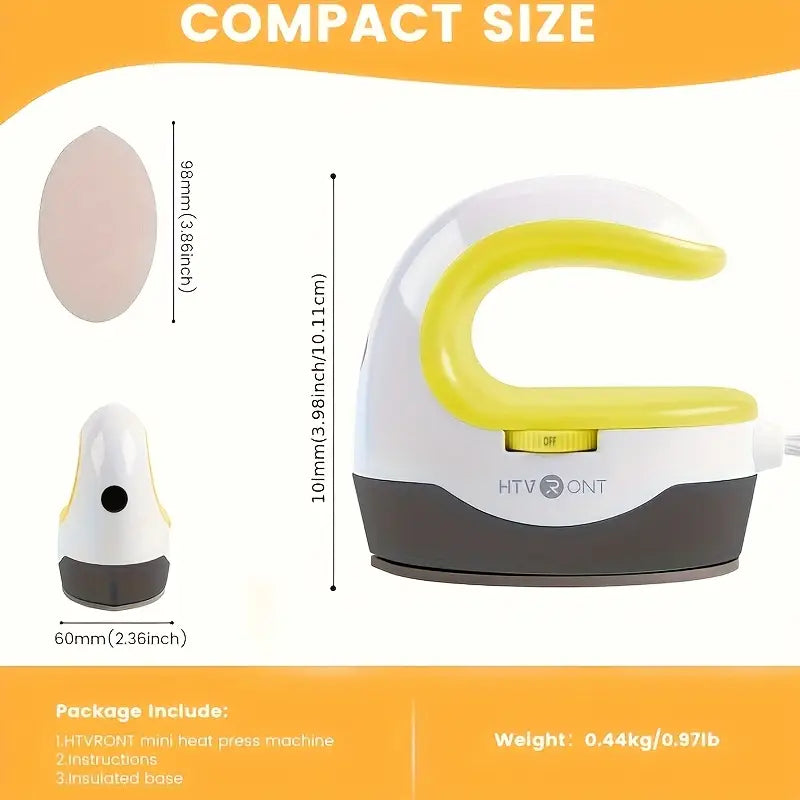 Mini Heat Press Machine – Portable HTVRONT Iron Press for T-Shirts & Hats (Yellow)