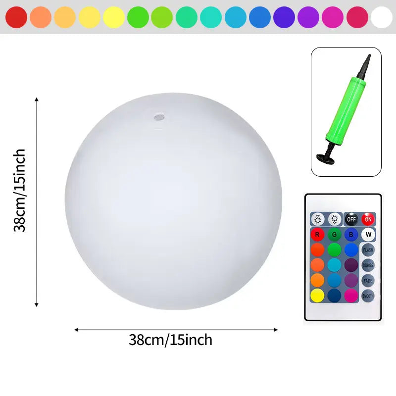 16-Color Remote Control LED Inflatable Glow Ball – 16 Inch Party Beach & Pool Light