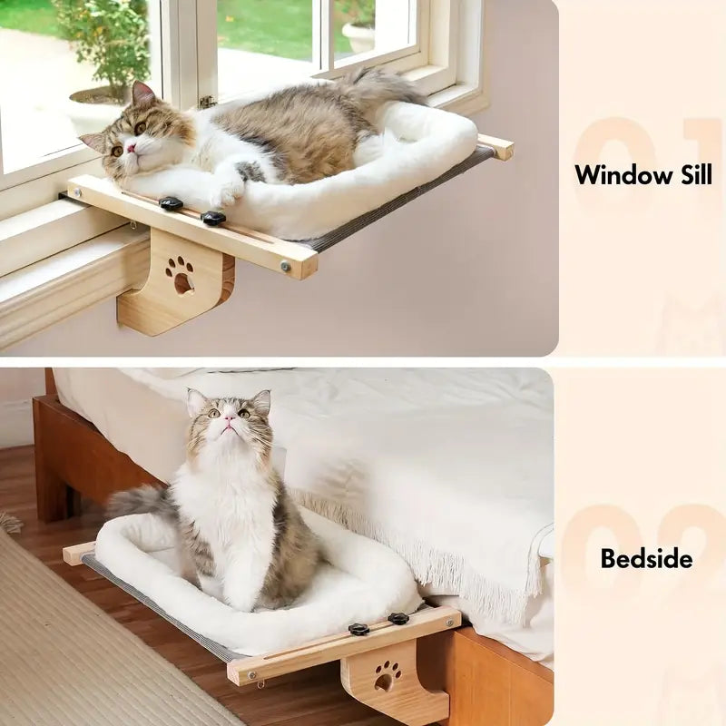 Adjustable Cat Window Hammock Bed with Soft Fleece Pad