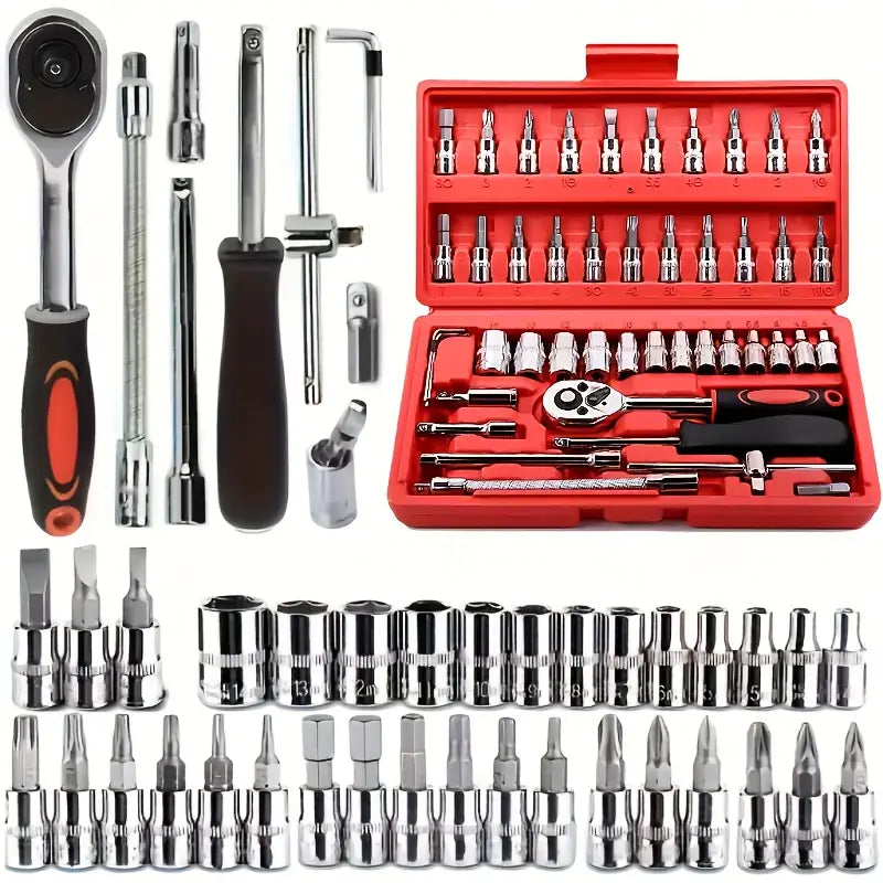 46pcs Ratchet Tool Kit with Wrenches & Sockets Set