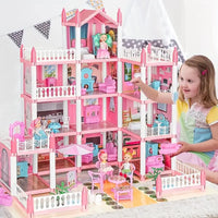 4-Story DIY Dollhouse Kit – Pretend Playhouse with Dolls & Furniture