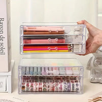 [Acrylic Multi-Layer Pen Holder] Clear Desk Organizer | Large Capacity Stationery & Makeup Storage Drawer