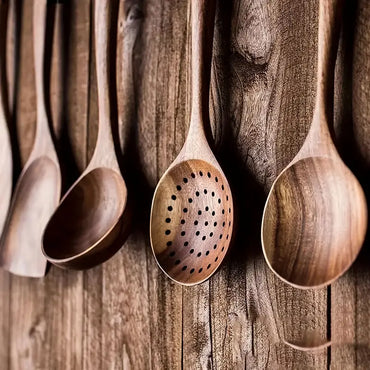 5/10pcs Premium Wooden Kitchen Utensils Set | Ergonomic Handles & Heat-Resistant Natural Wood