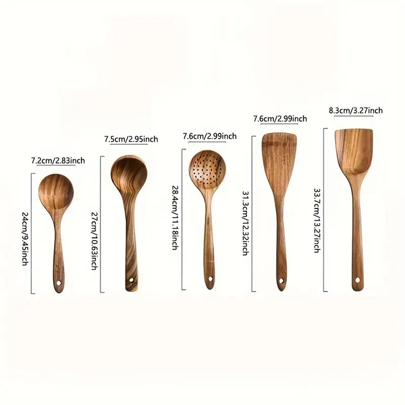5/10pcs Premium Wooden Kitchen Utensils Set | Ergonomic Handles & Heat-Resistant Natural Wood
