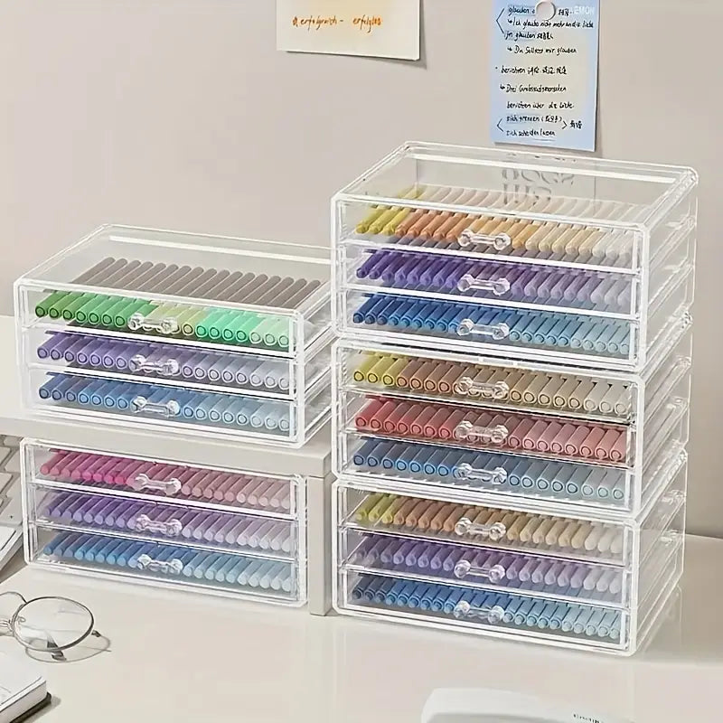 [Acrylic Multi-Layer Pen Holder] Clear Desk Organizer | Large Capacity Stationery & Makeup Storage Drawer