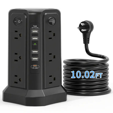 16-Outlet Power Strip Tower with USB & USB-C Ports