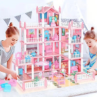 4-Story DIY Dollhouse Kit – Pretend Playhouse with Dolls & Furniture