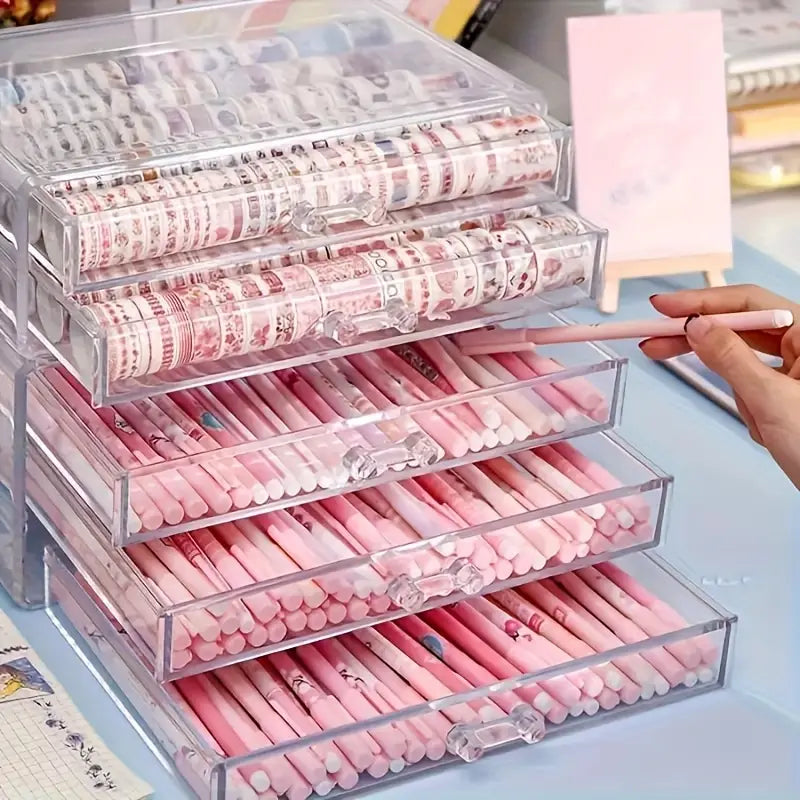 [Acrylic Multi-Layer Pen Holder] Clear Desk Organizer | Large Capacity Stationery & Makeup Storage Drawer