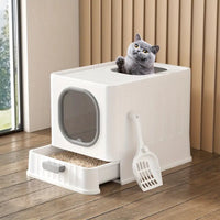 Odorless Enclosed Cat Litter Box with Lid & Scoop Set