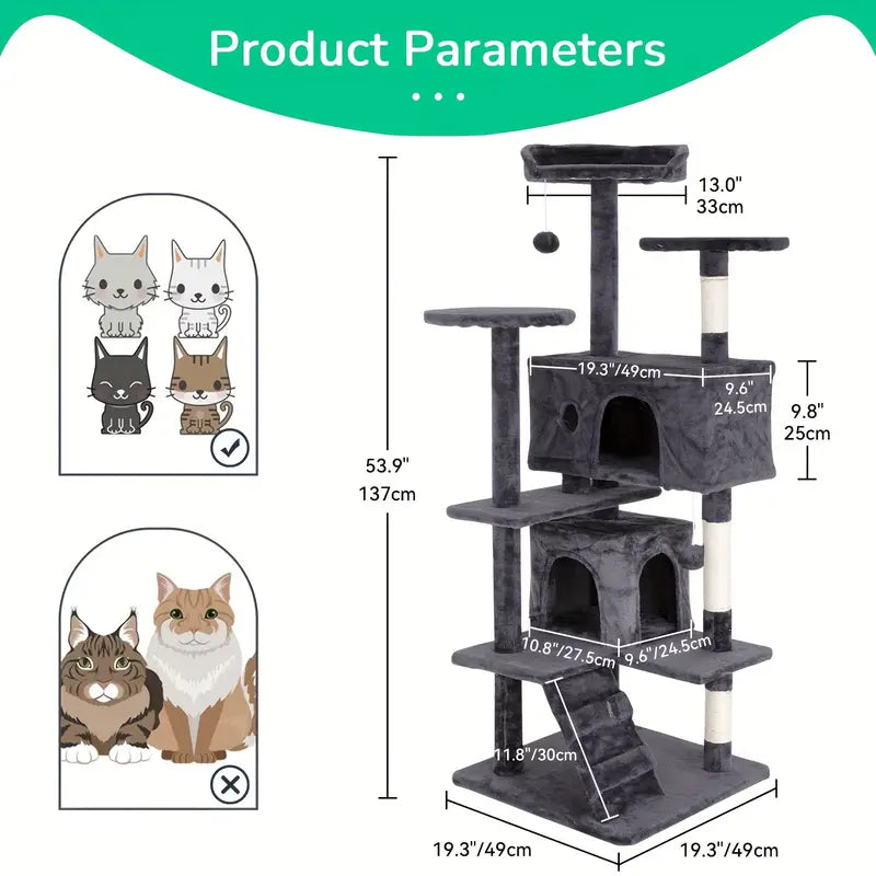 Multi-Level Cat Tree Tower with Condos & Posts – 54/70"