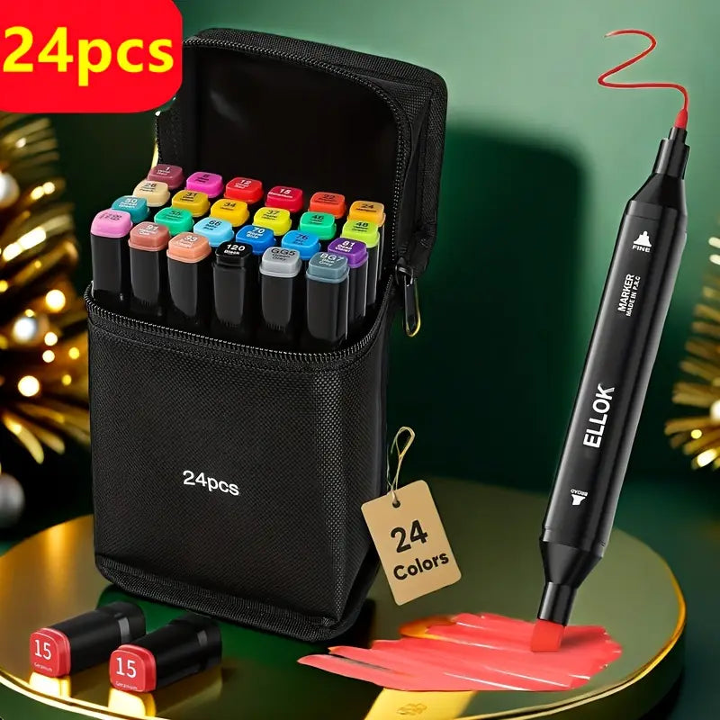 Double-Ended Art Drawing Pen Set with Cloth Bag – Professional Stationery Gift
