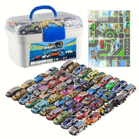 50-Piece Diecast Toy Car Set – Metal Vehicles with Play Mat & Storage Case