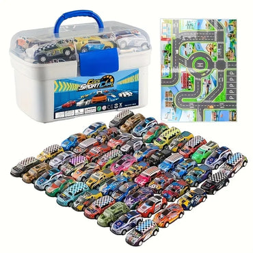50-Piece Diecast Toy Car Set – Metal Vehicles with Play Mat & Storage Case