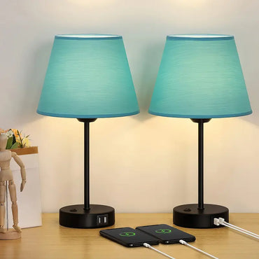 Set of 2 Modern Table Lamps with Dual USB Charging Ports