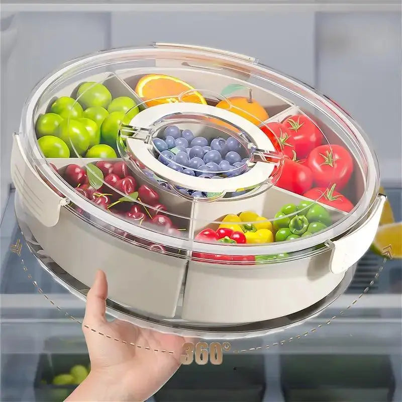 Rotatable Fruit & Snack Plate with Cover and Handle – Multi-Functional Outdoor Serving Tray