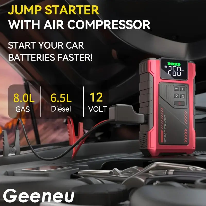 3500A Wireless Car Jump Starter & Air Compressor - Portable
