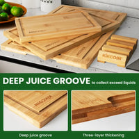 4pcs Oversized Bamboo Cutting Board Set with Rack | Juice Groove, Knife-Friendly, Invisible Handles – Ideal Kitchen Gift Set