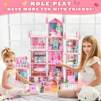4-Story DIY Dollhouse Kit – Pretend Playhouse with Dolls & Furniture