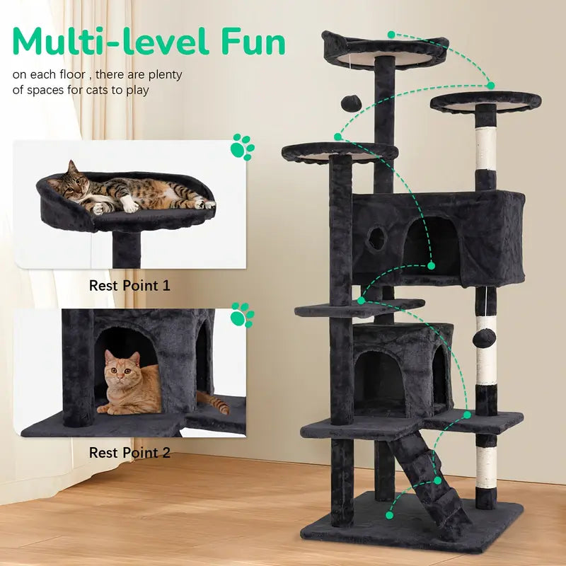 Multi-Level Cat Tree Tower with Condos & Posts – 54/70"