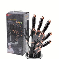 9pcs Black & Rose Golden Chef Knife Set | Stainless Steel with Ergonomic Handles