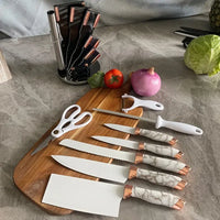 9pcs Black & Rose Golden Chef Knife Set | Stainless Steel with Ergonomic Handles