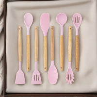 19pcs Silicone Kitchen Utensil Set | Heat-Resistant, Non-Stick with Wooden Handles
