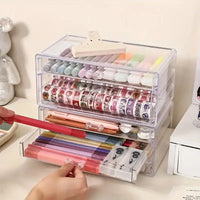 [Acrylic Multi-Layer Pen Holder] Clear Desk Organizer | Large Capacity Stationery & Makeup Storage Drawer