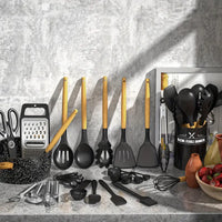 34PCS Heat-Resistant Silicone Cooking Utensil Set – Nonstick, With Holder & Wooden Handles