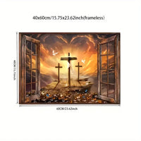 Sunset Path to Heaven – Framed Christian Canvas Wall Art with Three Crosses