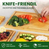 4pcs Oversized Bamboo Cutting Board Set with Rack | Juice Groove, Knife-Friendly, Invisible Handles – Ideal Kitchen Gift Set