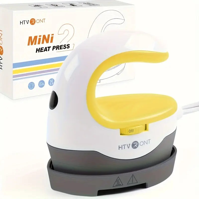 Mini Heat Press Machine – Portable HTVRONT Iron Press for T-Shirts & Hats (Yellow)
