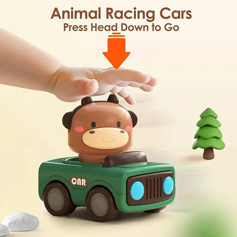 4 Sets of Push-to-Go Inertia Animal Cars – Baby Toy Cars for Ages 1-3 | Fun Hand-Eye Coordination Toys for Boys & Girls | Ideal Birthday & Easter Gifts