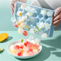 33-Grid Round Ice Cube Tray | Polish Glossy Dustproof Ball Mold | Blue, Home Kitchen Use
