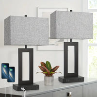 Set of 2 Touch Control Table Lamps with USB & Dimmable Light
